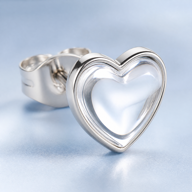 Epoxy Resin Heart Stud Earrings Stainless Steel 3D Domed Fashion Jewelry