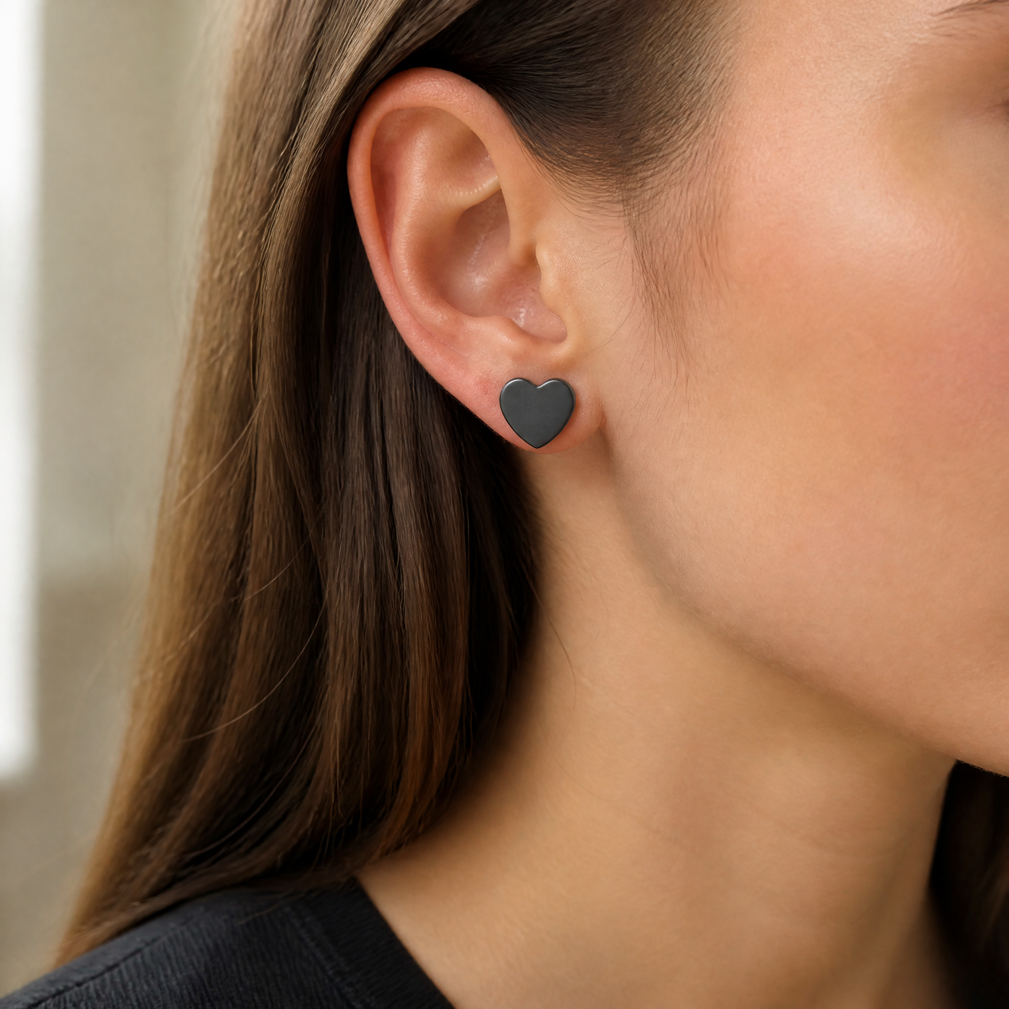 Oxidized Black Heart Stud Earrings Stainless Steel Antique Fashion Jewelry