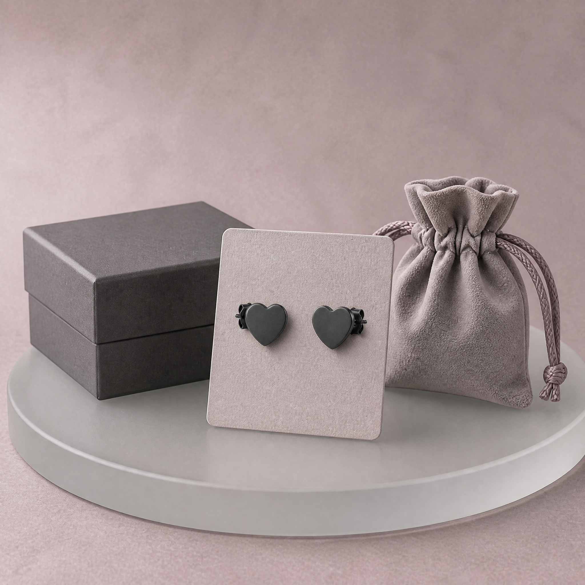 PVD Plated Heart Stud Earrings Stainless Steel Gunmetal Hypoallergenic Fashion Jewelry