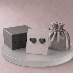PVD Plated Heart Stud Earrings Stainless Steel Gunmetal Hypoallergenic Fashion Jewelry