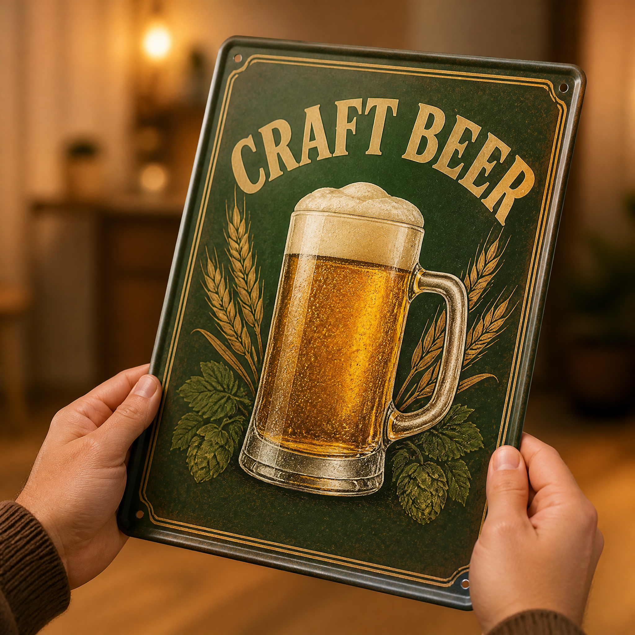 Custom Rolled Edge Metal Tin Sign 20x30cm Retro Beer Sign Safety Edge Bar Decor