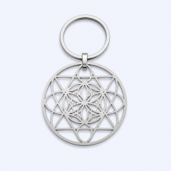 Custom Etched Hollow-Cut Metal Keychain - Geometric Pattern - Bulk & OEM - STANDARD GIFTS