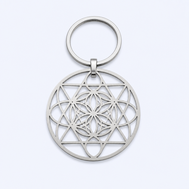 Custom Etched Hollow-Cut Metal Keychain - Geometric Pattern - Bulk & OEM - STANDARD GIFTS