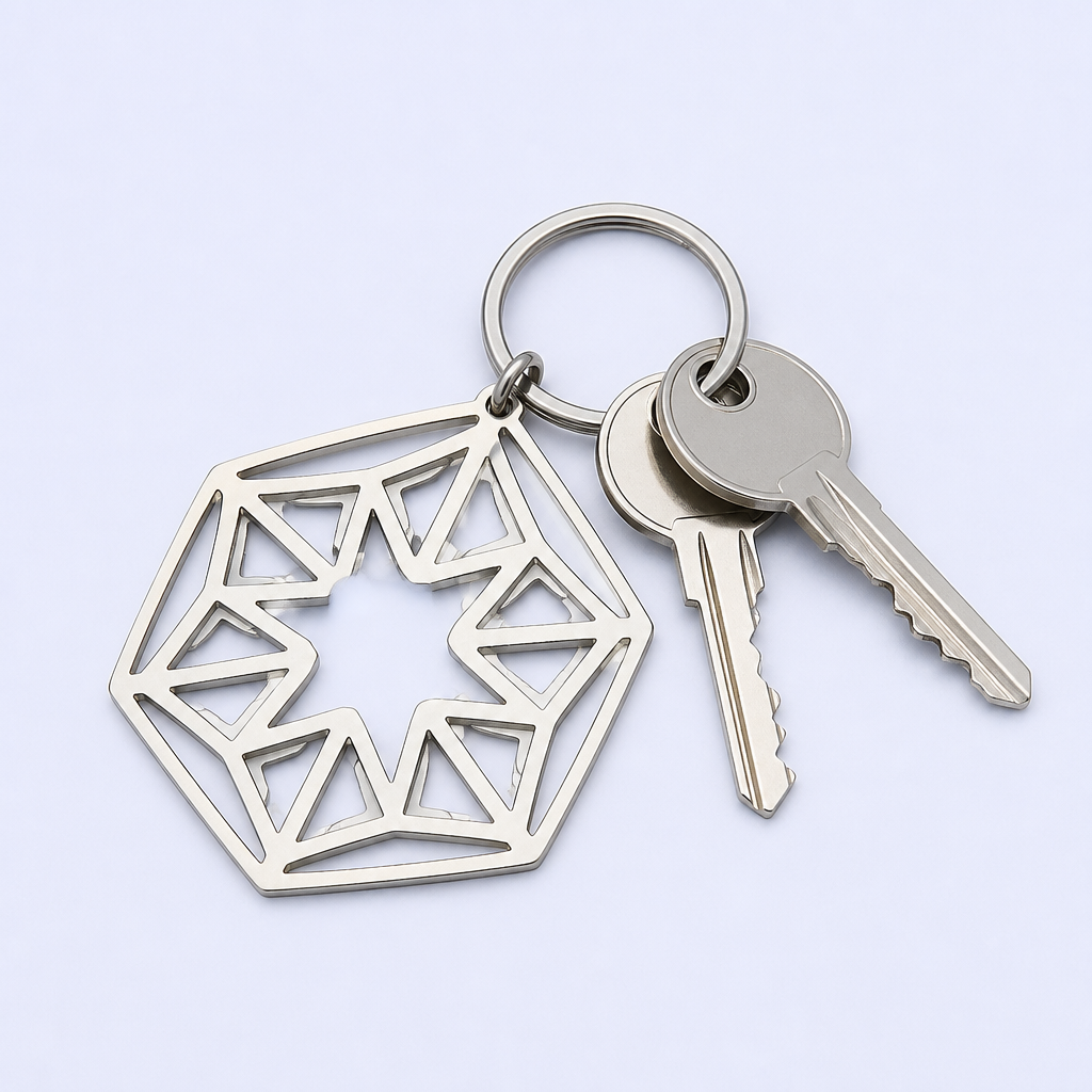 Custom Etched Hollow-Cut Metal Keychain - Geometric Pattern - Bulk & OEM - STANDARD GIFTS