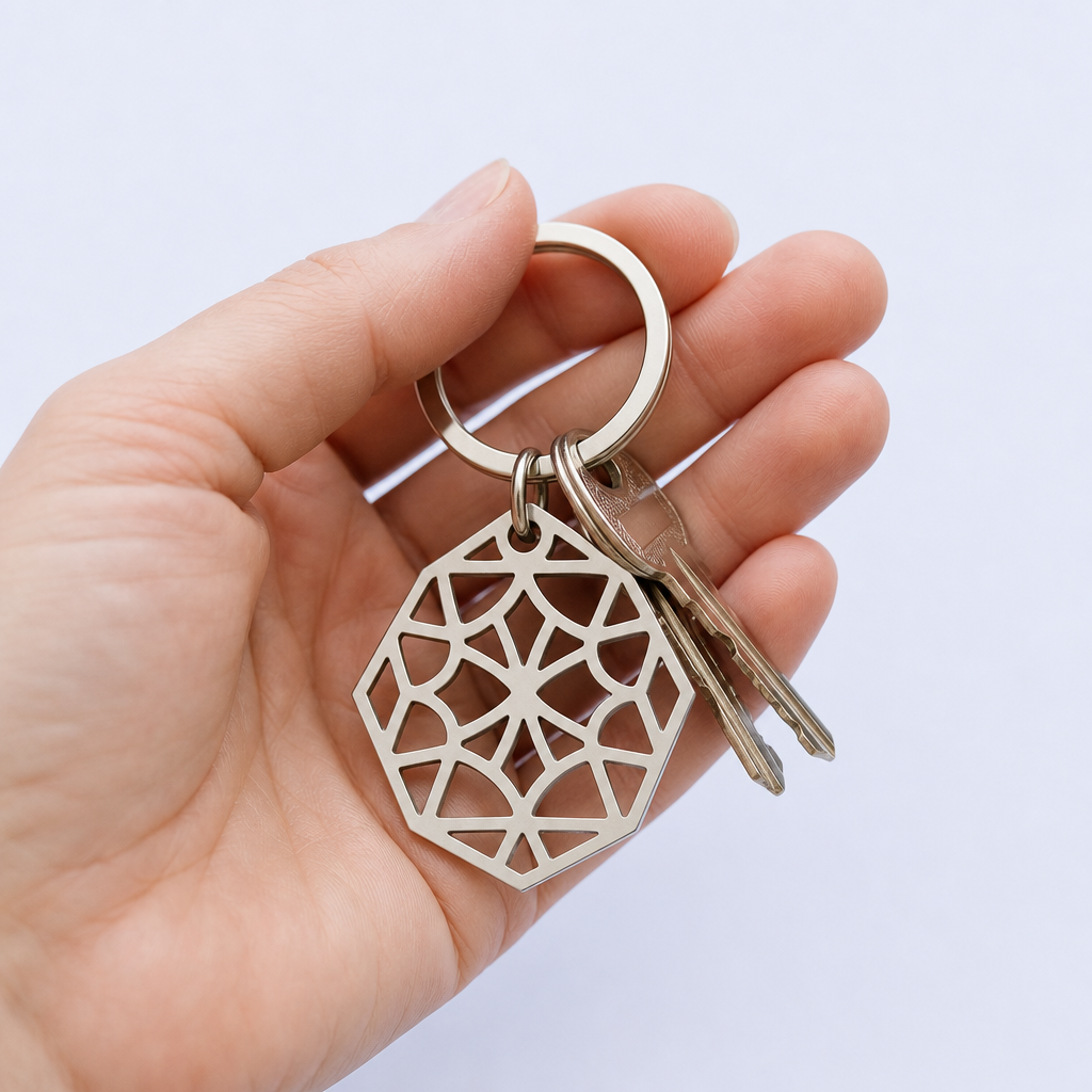 Custom Etched Hollow-Cut Metal Keychain - Geometric Pattern - Bulk & OEM - STANDARD GIFTS