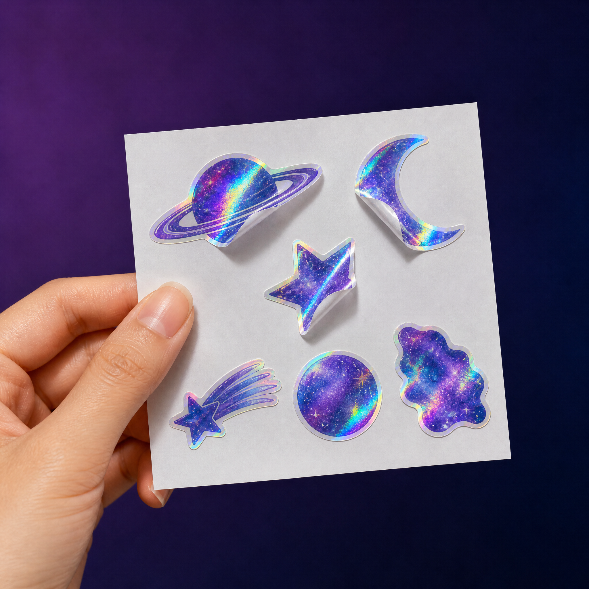 Custom Holographic Die-Cut Stickers Iridescent Space Stickers No MOQ Waterproof Vinyl Sticker Printing