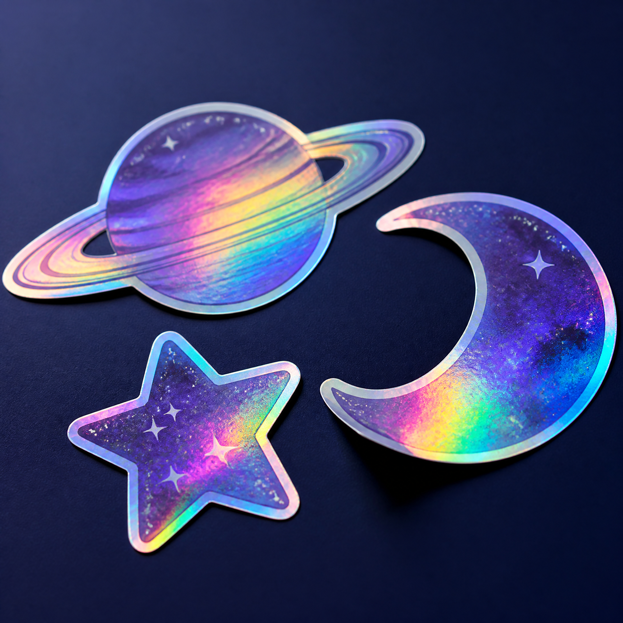 Custom Holographic Die-Cut Stickers Iridescent Space Stickers No MOQ Waterproof Vinyl Sticker Printing