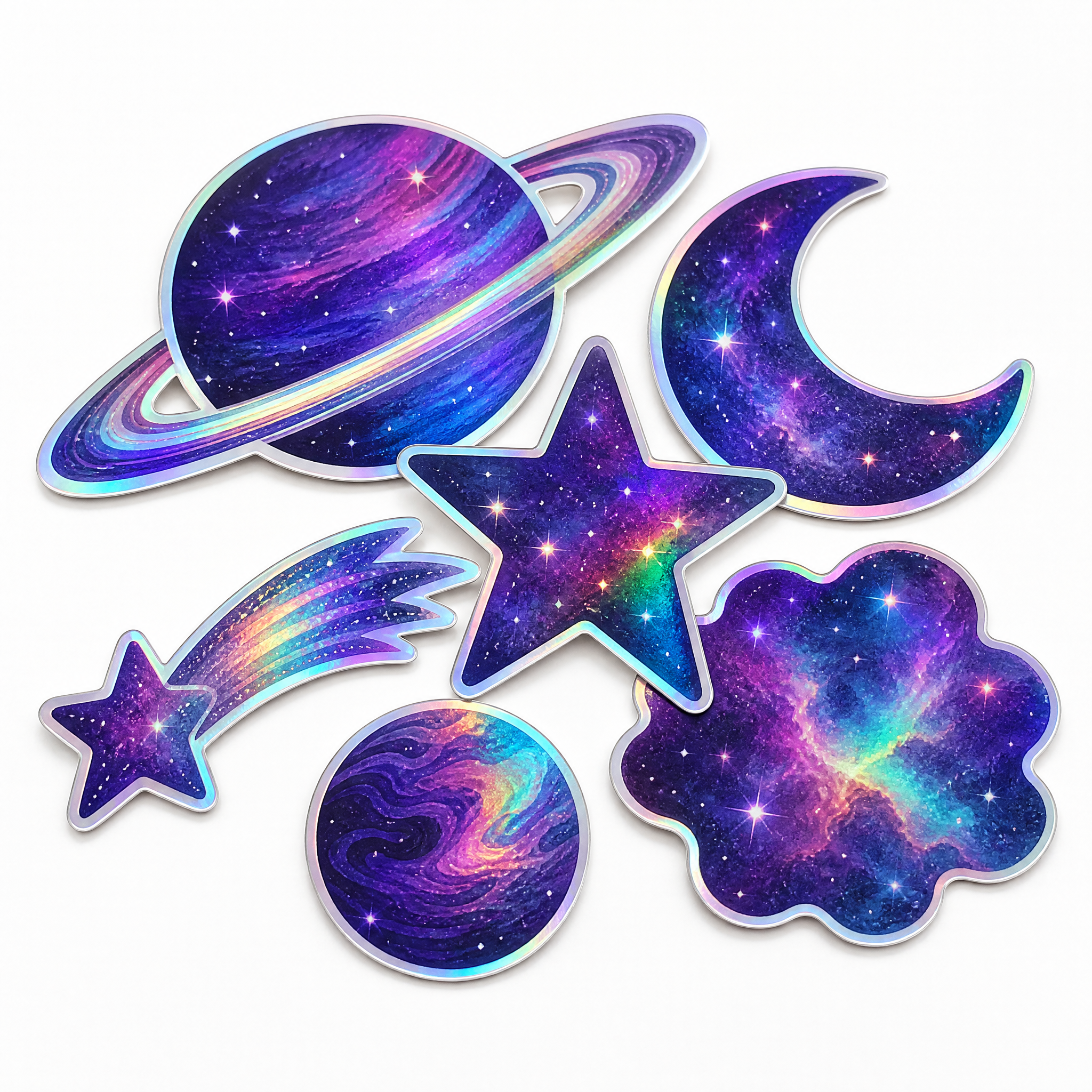 Custom Holographic Die-Cut Stickers Iridescent Space Stickers No MOQ Waterproof Vinyl Sticker Printing