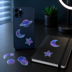 Custom Holographic Die-Cut Stickers Iridescent Space Stickers No MOQ Waterproof Vinyl Sticker Printing