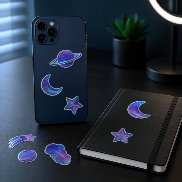 Custom Holographic Die-Cut Stickers Iridescent Space Stickers No MOQ Waterproof Vinyl Sticker Printing