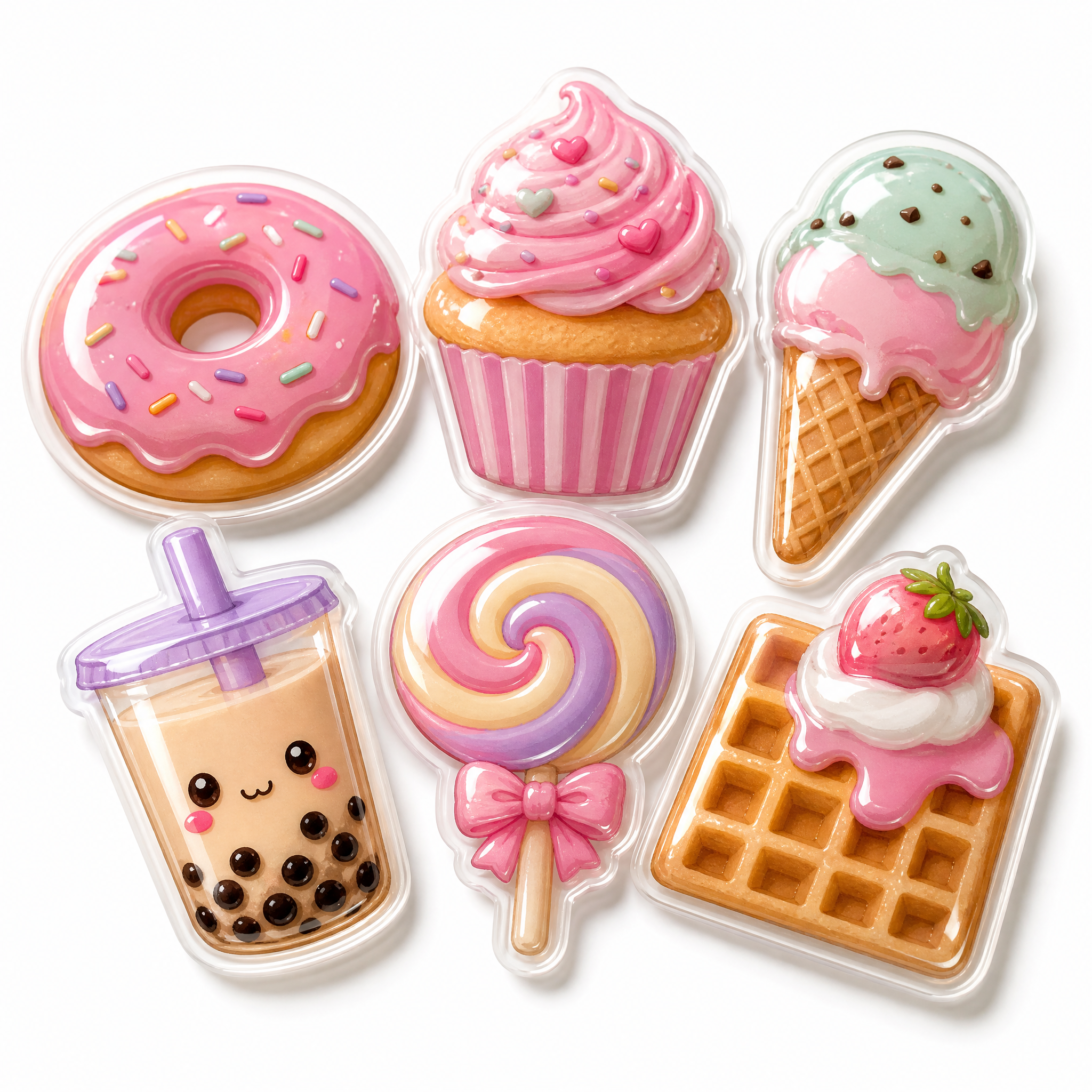 Custom 3D Epoxy Domed Stickers Cute Dessert Stickers No MOQ Waterproof Die Cut Sticker Printing