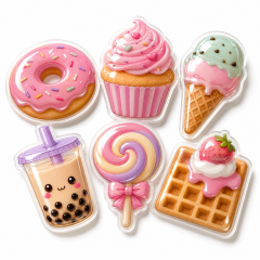 Custom 3D Epoxy Domed Stickers Cute Dessert Stickers No MOQ Waterproof Die Cut Sticker Printing
