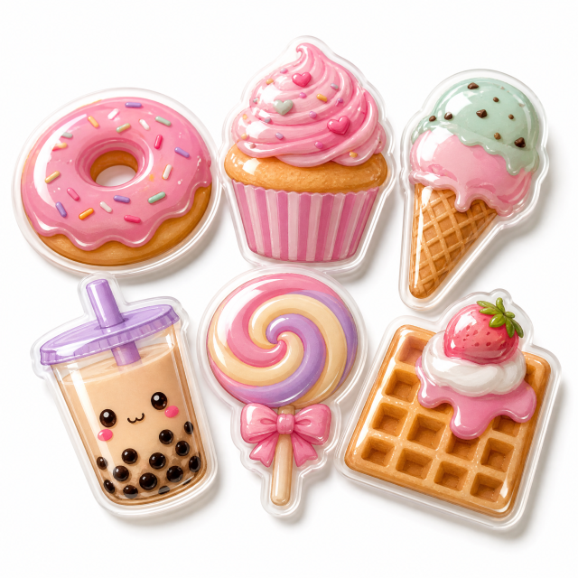 Custom 3D Epoxy Domed Stickers Cute Dessert Stickers No MOQ Waterproof Die Cut Sticker Printing