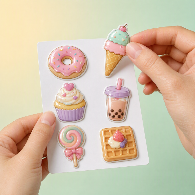 Custom 3D Epoxy Domed Stickers Cute Dessert Stickers No MOQ Waterproof Die Cut Sticker Printing
