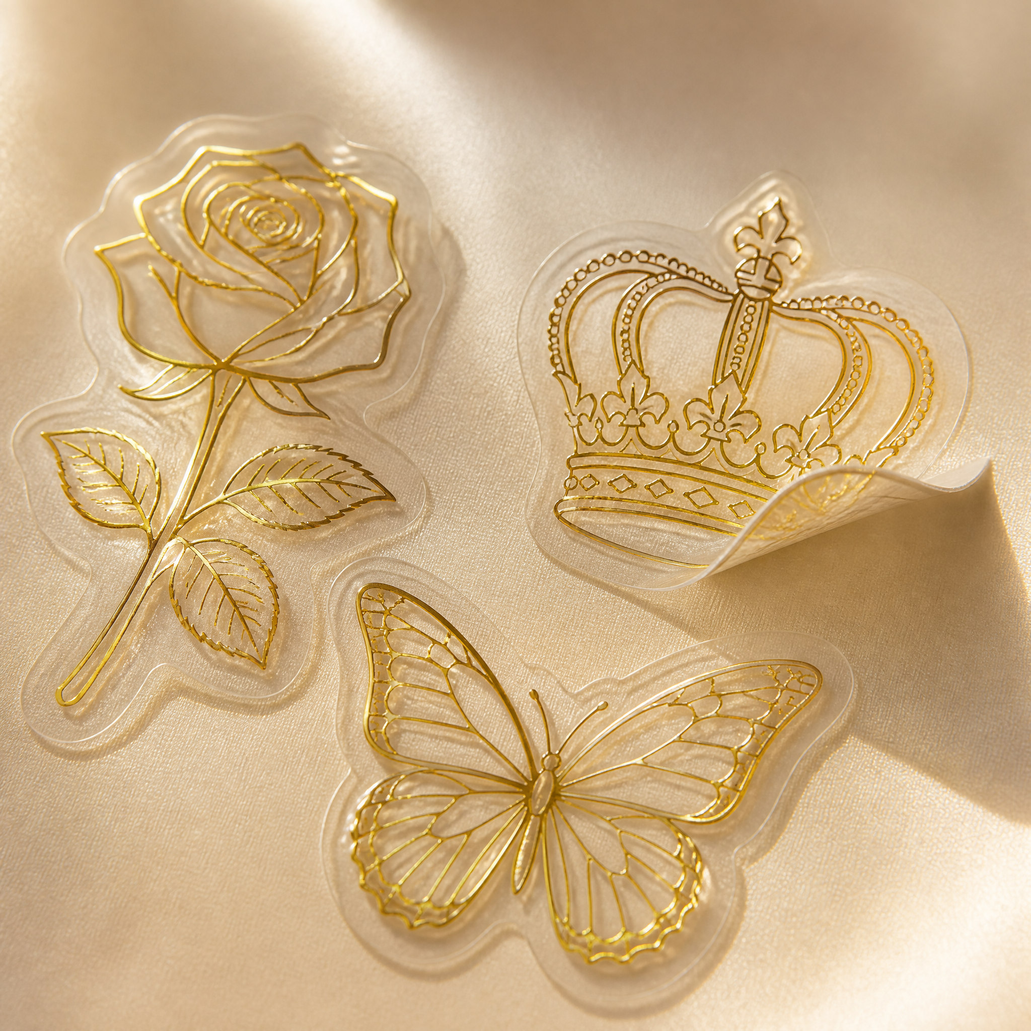 Custom Gold Foil Stickers Wedding Floral Stickers No MOQ Clear Transparent Die Cut Sticker Printing
