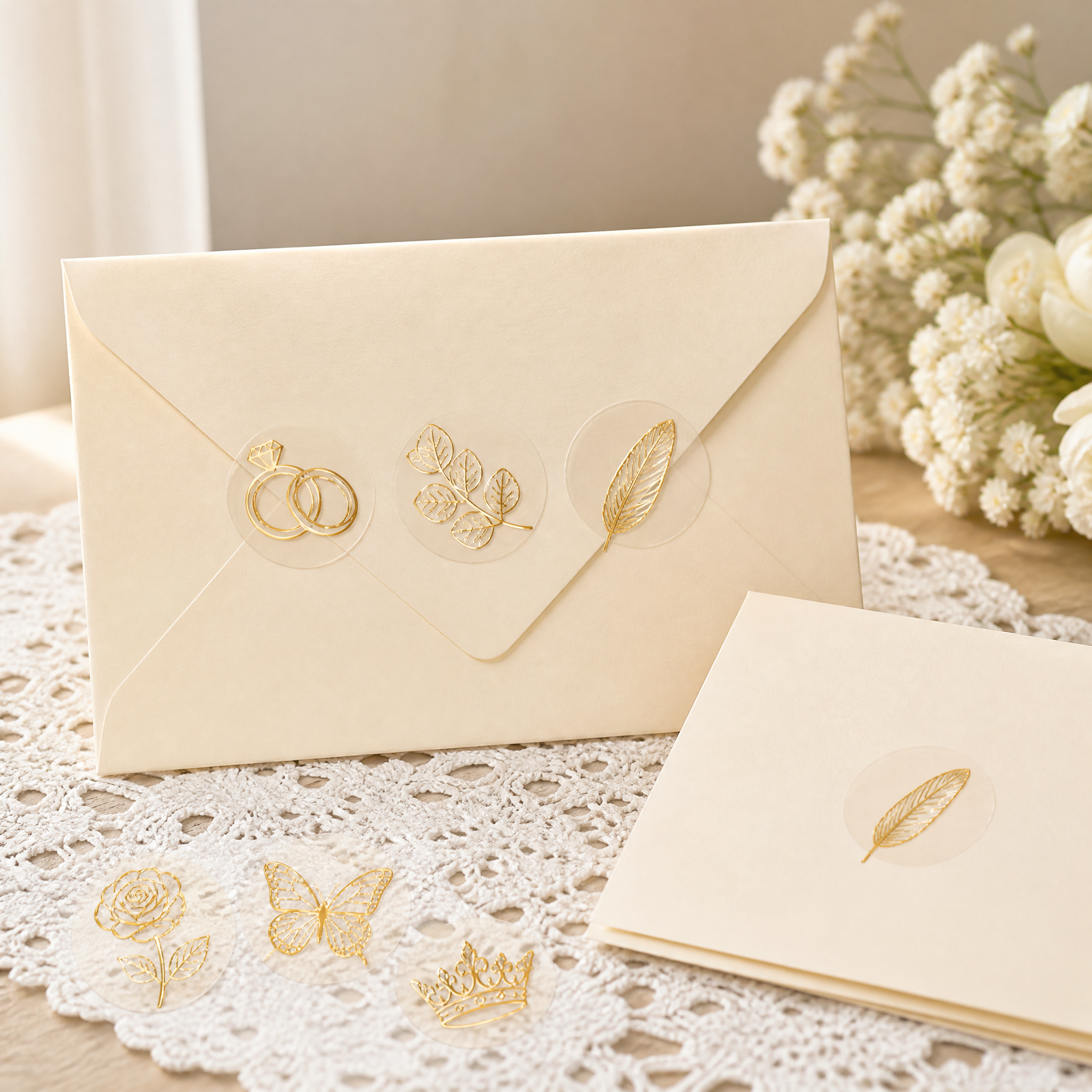 Custom Gold Foil Stickers Wedding Floral Stickers No MOQ Clear Transparent Die Cut Sticker Printing