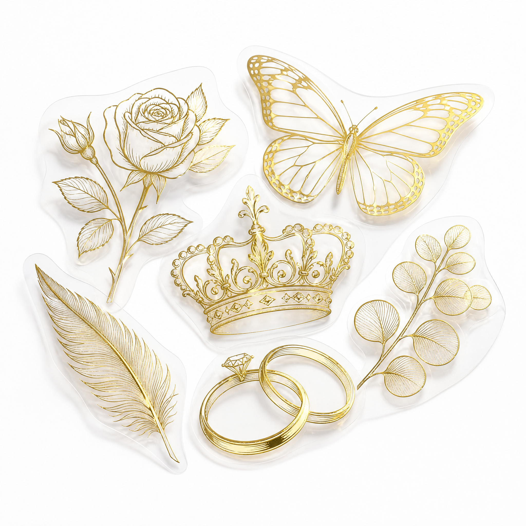 Custom Gold Foil Stickers Wedding Floral Stickers No MOQ Clear Transparent Die Cut Sticker Printing