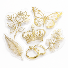 Custom Gold Foil Stickers Wedding Floral Stickers No MOQ Clear Transparent Die Cut Sticker Printing