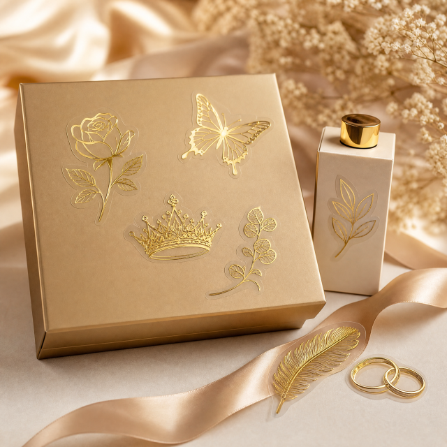 Custom Gold Foil Stickers Wedding Floral Stickers No MOQ Clear Transparent Die Cut Sticker Printing