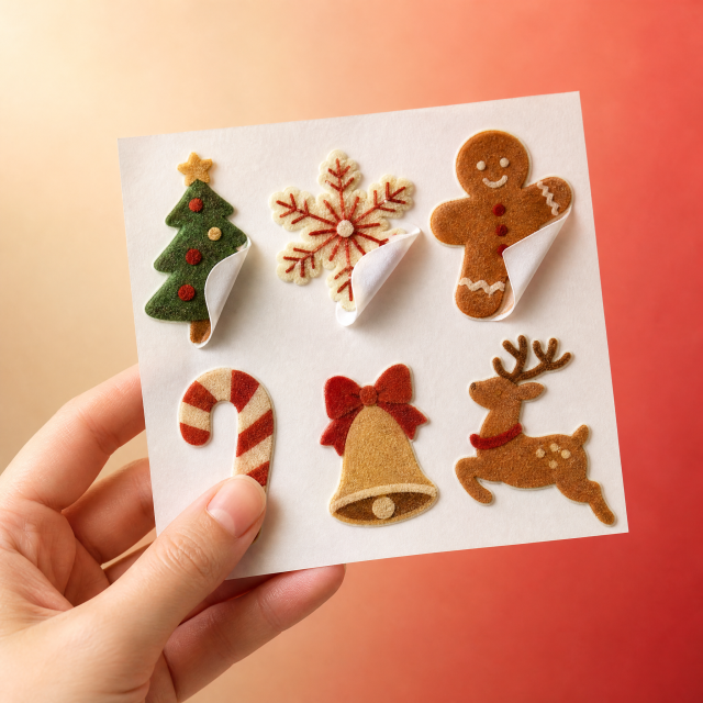 Custom Flocking Stickers Velvet Christmas Stickers No MOQ Die Cut Sticker Printing