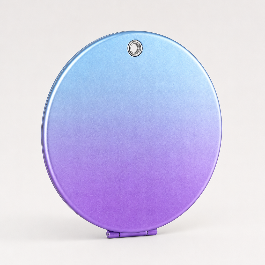 Custom Round Anodized Makeup Mirror with Blue Purple Gradient