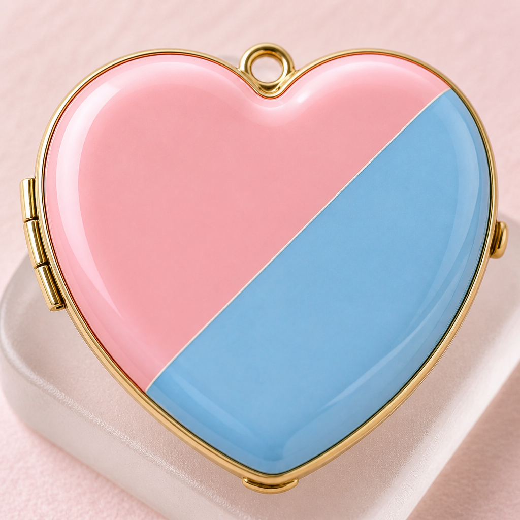 Custom Heart-Shaped Enamel Makeup Mirror with Pink Blue Gradient