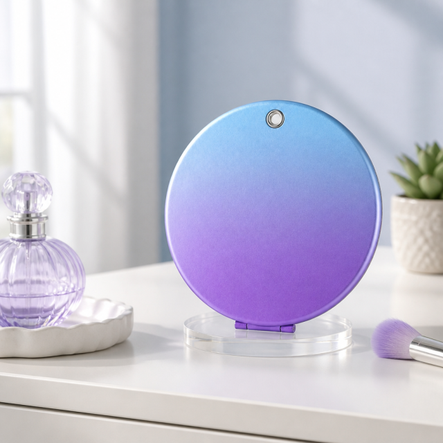 Custom Round Anodized Makeup Mirror with Blue Purple Gradient