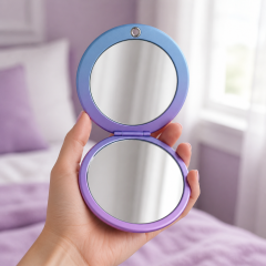Custom Round Anodized Makeup Mirror with Blue Purple Gradient