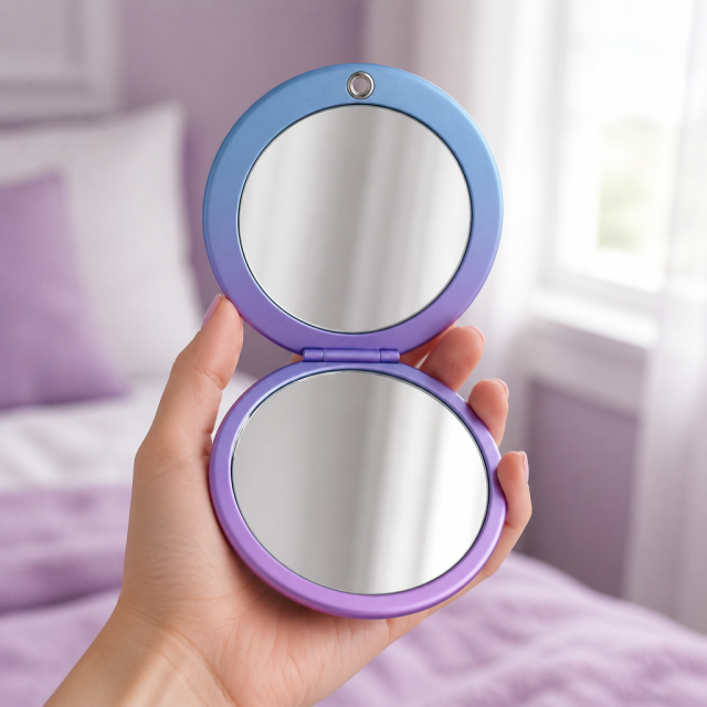 Custom Round Anodized Makeup Mirror with Blue Purple Gradient