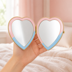 Custom Heart-Shaped Enamel Makeup Mirror with Pink Blue Gradient