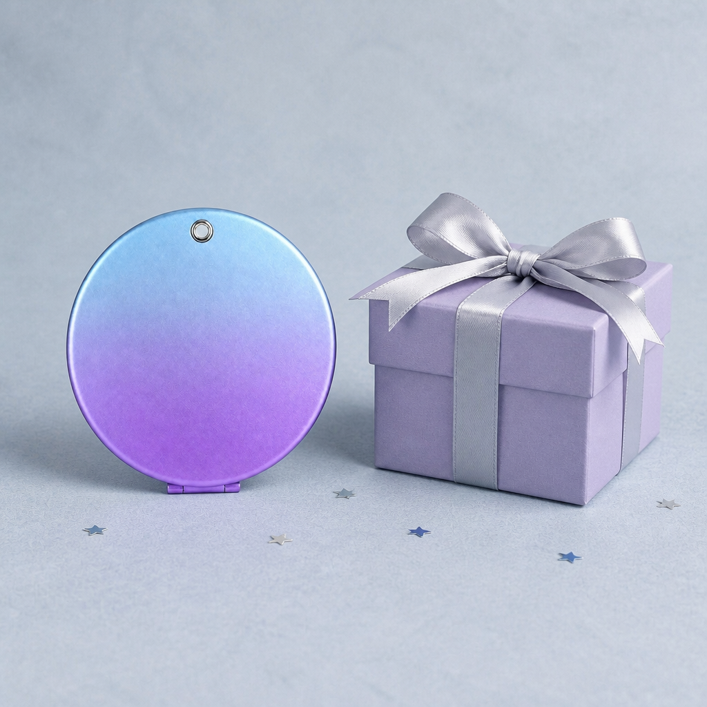 Custom Round Anodized Makeup Mirror with Blue Purple Gradient