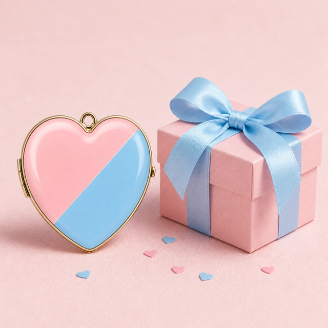 Custom Heart-Shaped Enamel Makeup Mirror with Pink Blue Gradient