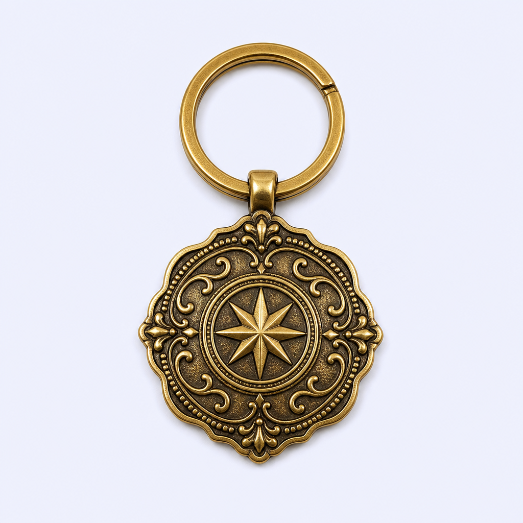 Antique Electroplated Metal Keychain - Vintage Relief Souvenir Keyring in Gold, Bronze and Silver