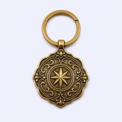 Antique Electroplated Metal Keychain - Vintage Relief Souvenir Keyring in Gold, Bronze and Silver