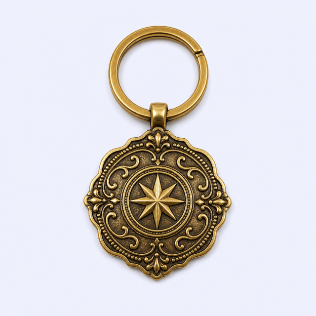 Antique Electroplated Metal Keychain - Vintage Relief Souvenir Keyring in Gold, Bronze and Silver