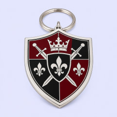 Custom Hard Enamel Metal Keychain - Mirror-Flat Surface - Shield Shape - Bulk and Custom Orders