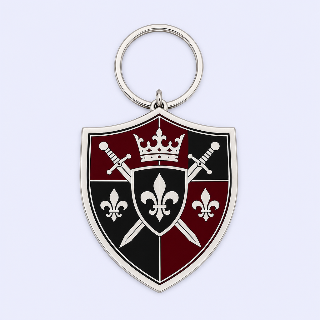 Custom Hard Enamel Metal Keychain - Mirror-Flat Surface - Shield Shape - Bulk and Custom Orders