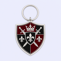 Custom Hard Enamel Metal Keychain - Mirror-Flat Surface - Shield Shape - Bulk and Custom Orders