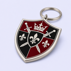 Custom Hard Enamel Metal Keychain - Mirror-Flat Surface - Shield Shape - Bulk and Custom Orders