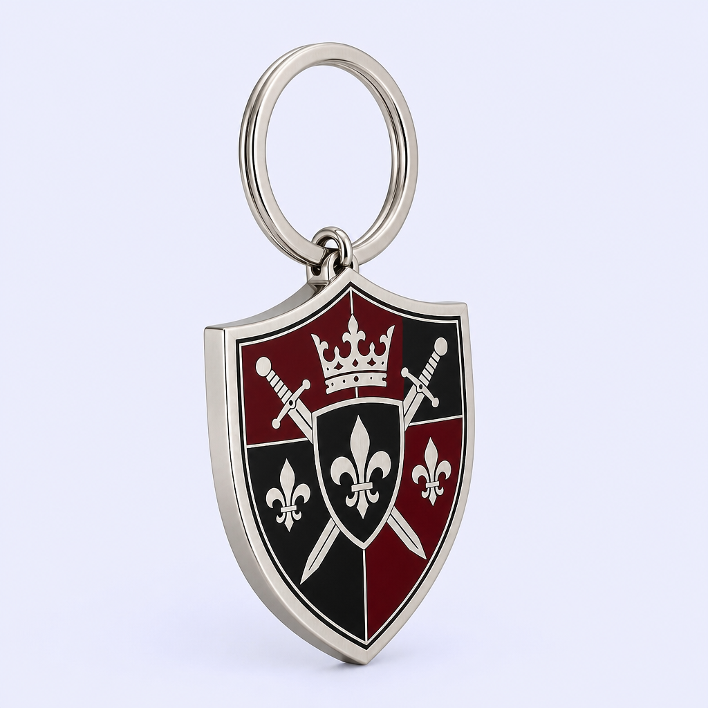 Custom Hard Enamel Metal Keychain - Mirror-Flat Surface - Shield Shape - Bulk and Custom Orders