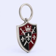 Custom Hard Enamel Metal Keychain - Mirror-Flat Surface - Shield Shape - Bulk and Custom Orders