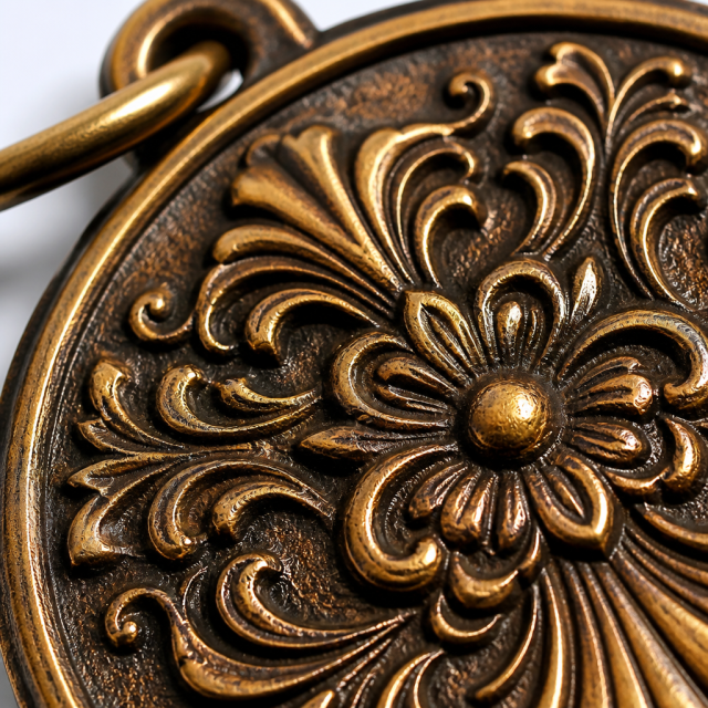 Antique Electroplated Metal Keychain - Vintage Relief Souvenir Keyring in Gold, Bronze and Silver
