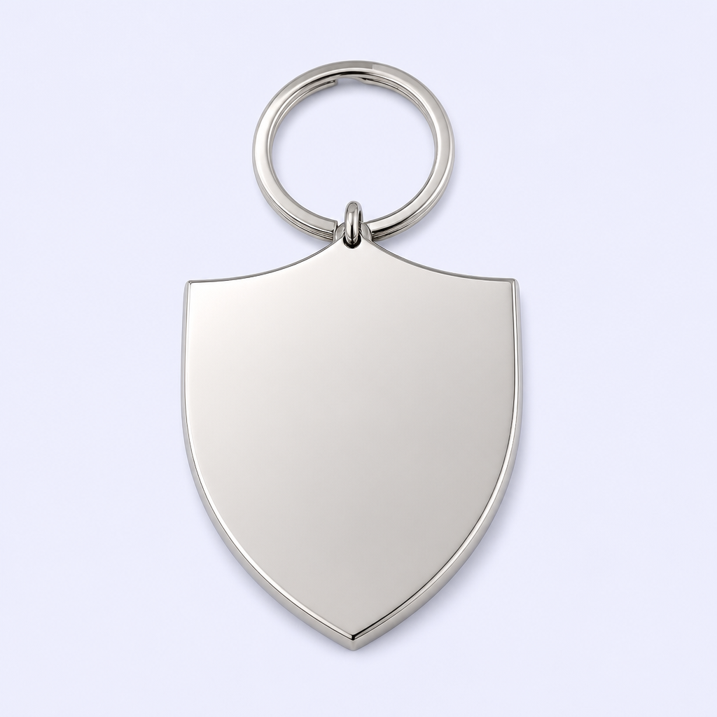Custom Hard Enamel Metal Keychain - Mirror-Flat Surface - Shield Shape - Bulk and Custom Orders