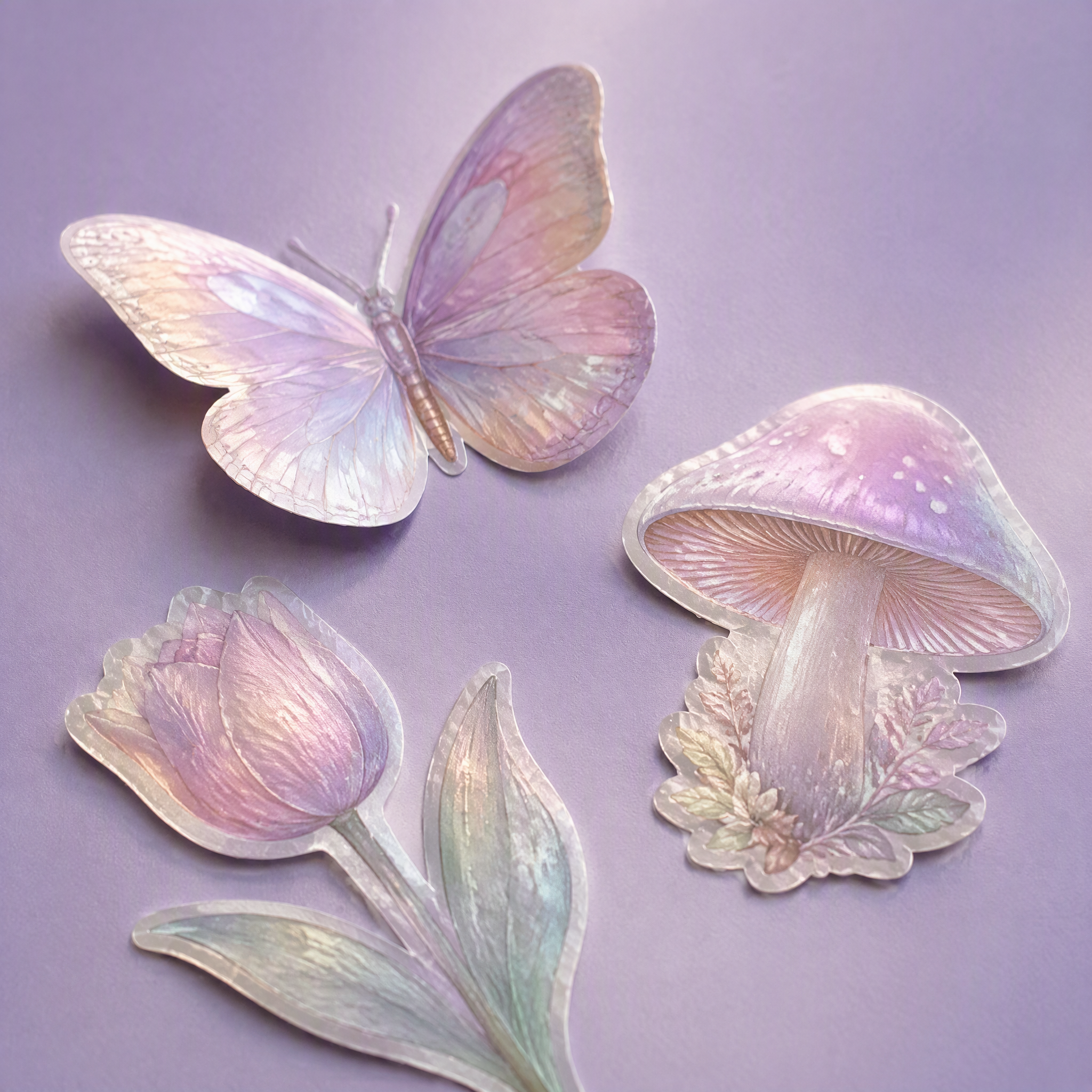 Custom Pearlescent Stickers Fairy Garden Stickers No MOQ Waterproof Die Cut Sticker Printing
