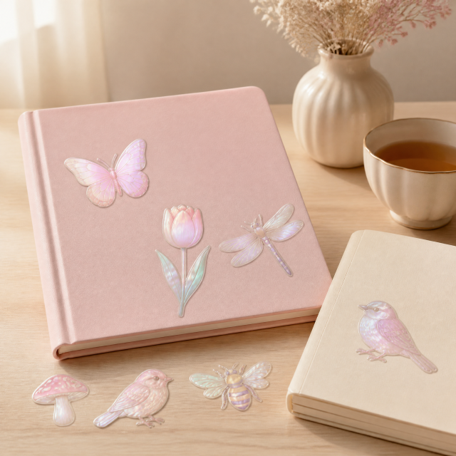 Custom Pearlescent Stickers Fairy Garden Stickers No MOQ Waterproof Die Cut Sticker Printing