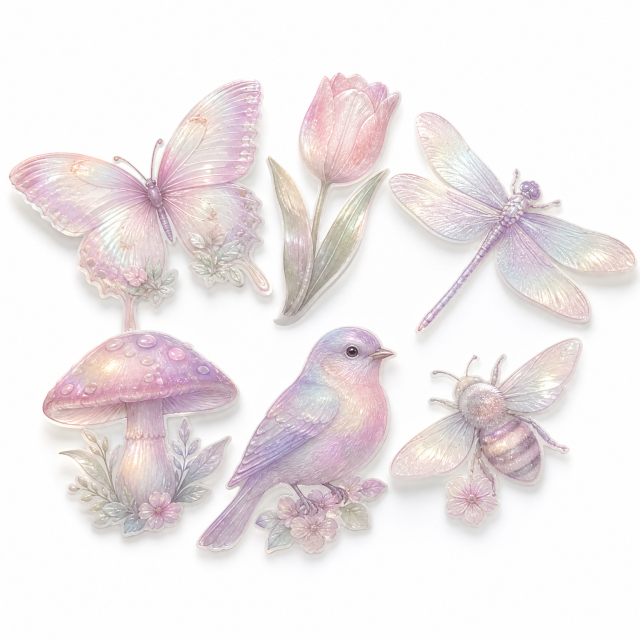 Custom Pearlescent Stickers Fairy Garden Stickers No MOQ Waterproof Die Cut Sticker Printing