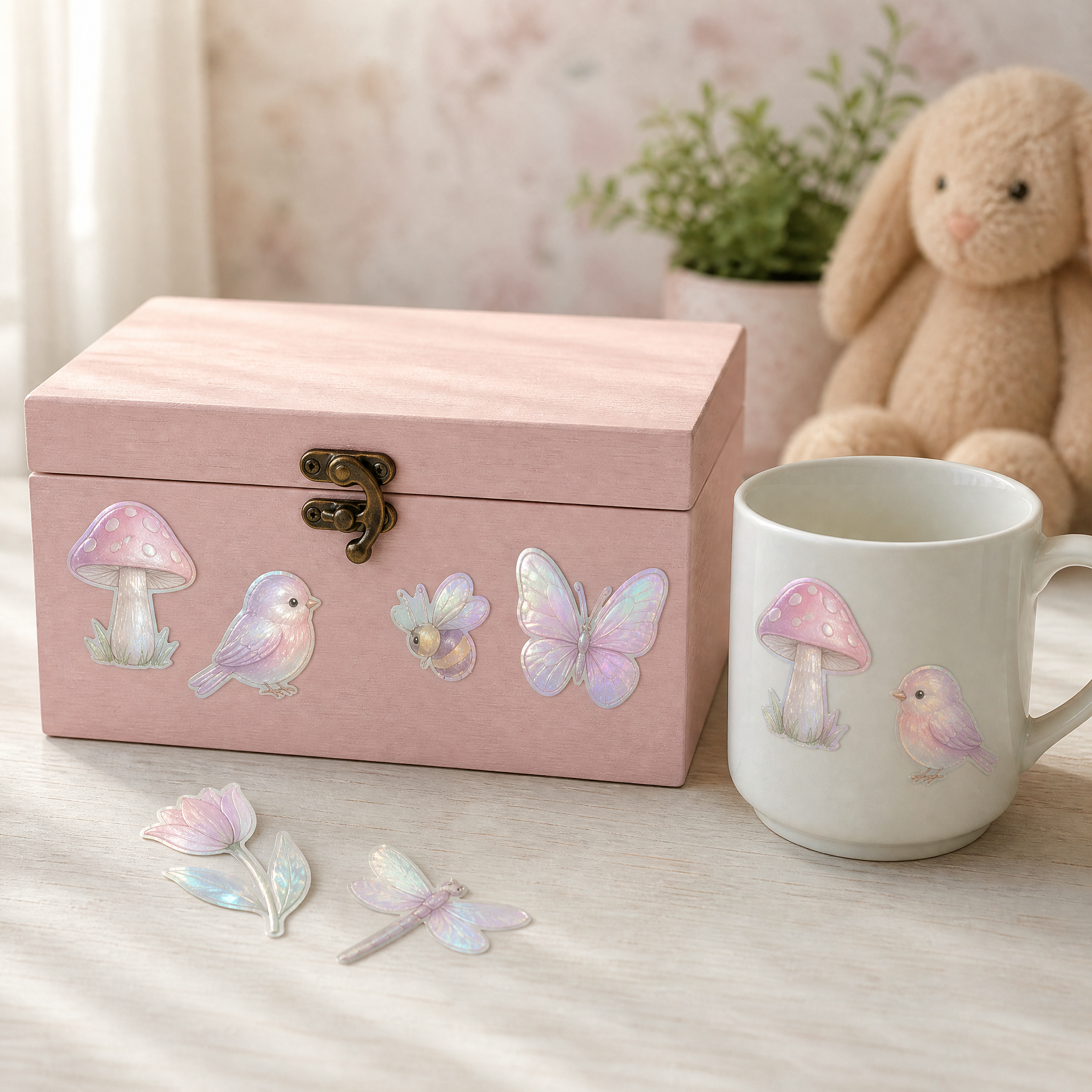 Custom Pearlescent Stickers Fairy Garden Stickers No MOQ Waterproof Die Cut Sticker Printing