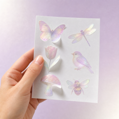 Custom Pearlescent Stickers Fairy Garden Stickers No MOQ Waterproof Die Cut Sticker Printing