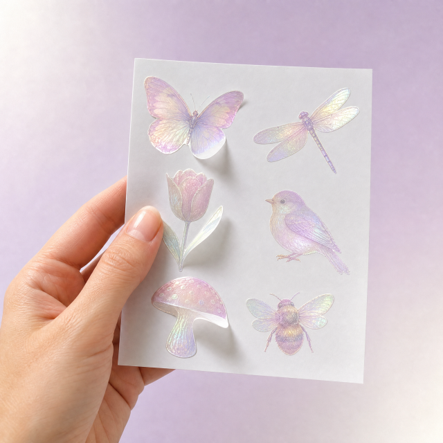 Custom Pearlescent Stickers Fairy Garden Stickers No MOQ Waterproof Die Cut Sticker Printing