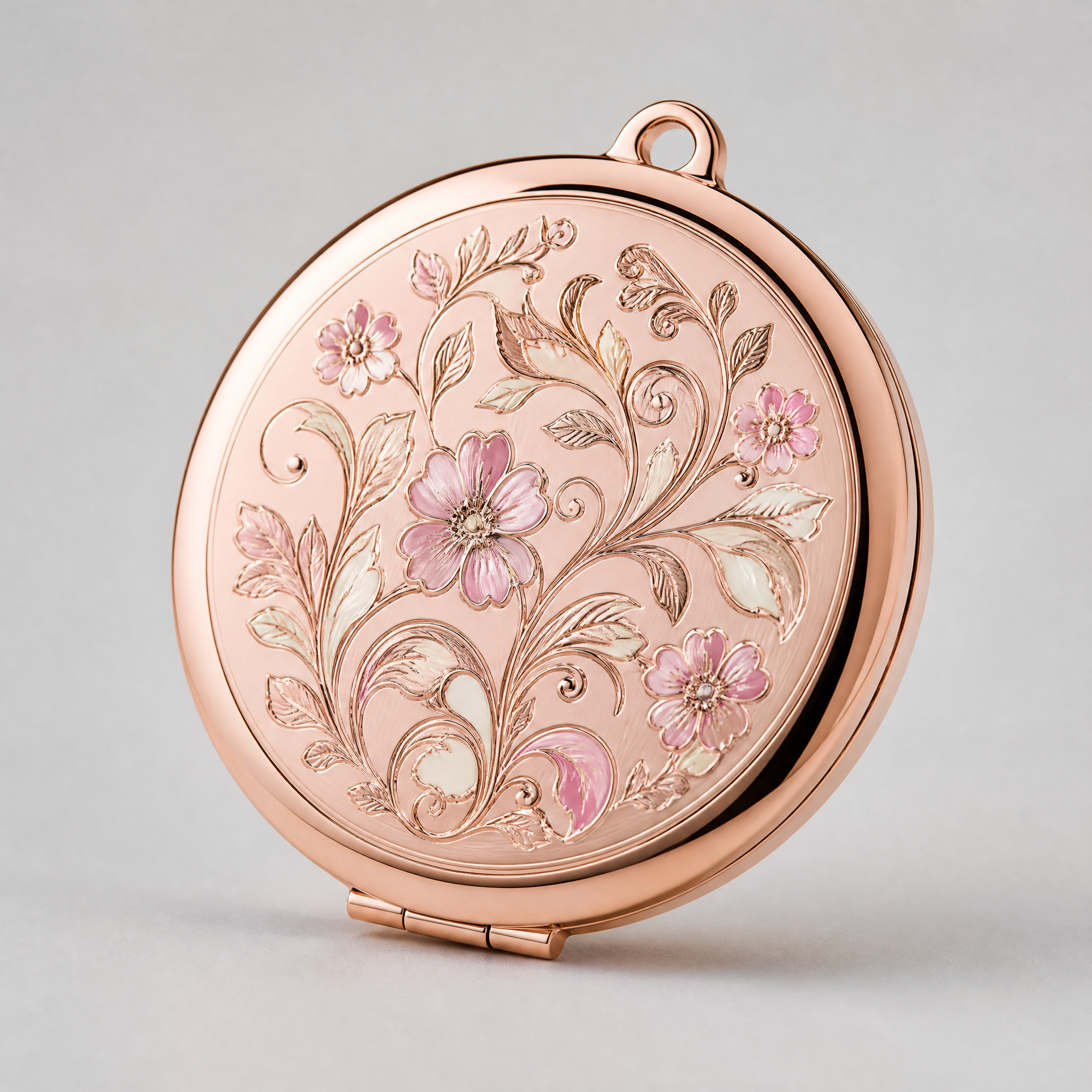 Custom Rose Gold Metal Makeup Mirror with Laser Engraving & Enamel Inlay